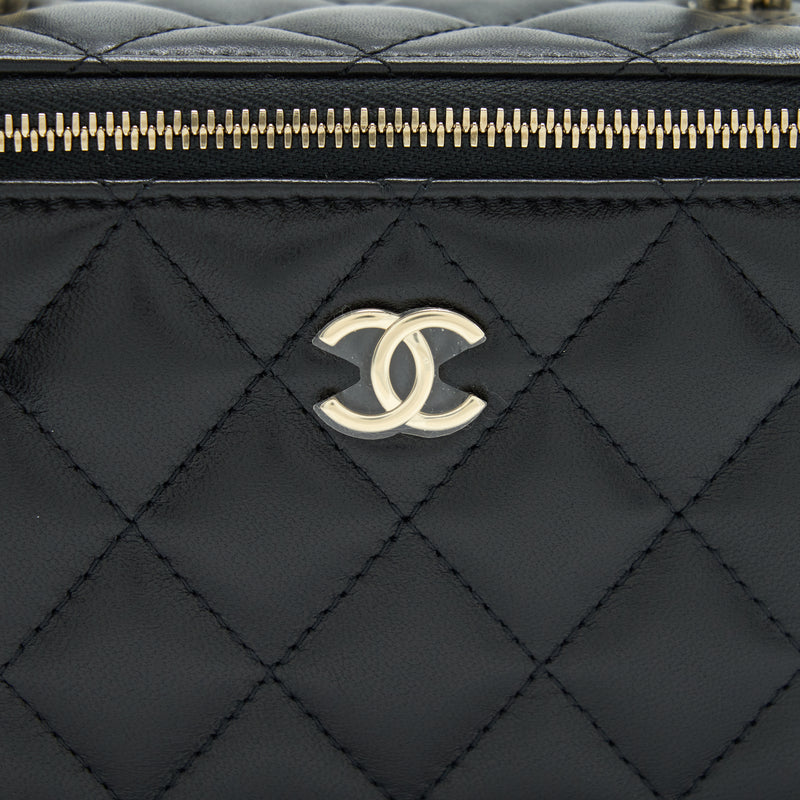 Chanel 22A Top Handle Long Vanity With Chain Lambskin Black LGHW