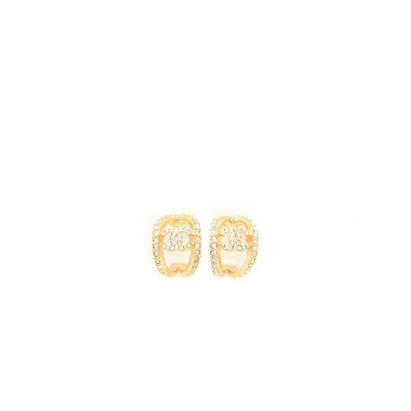 Chanel CC Logo Earrings Crystal Light Gold Tone