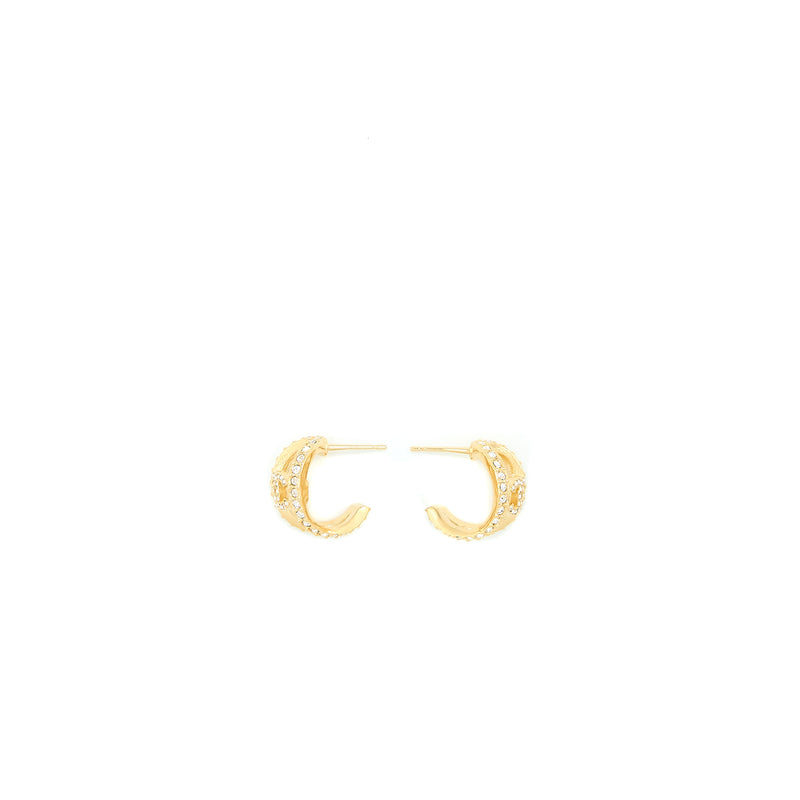 Chanel CC Logo Earrings Crystal Light Gold Tone