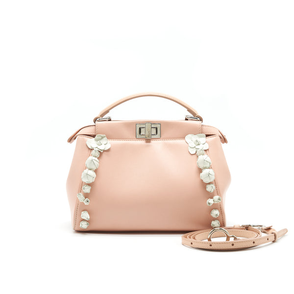 FENDI PEEKABOO MINI KAPPA HANDLE BAG LAMBSKIN IN BABY PINK WITH WHITE FLOWERS