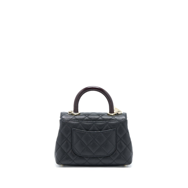 Chanel Mini Coco Handle Bag With Dark Red Handle Caviar Black LGHW(Microchip)