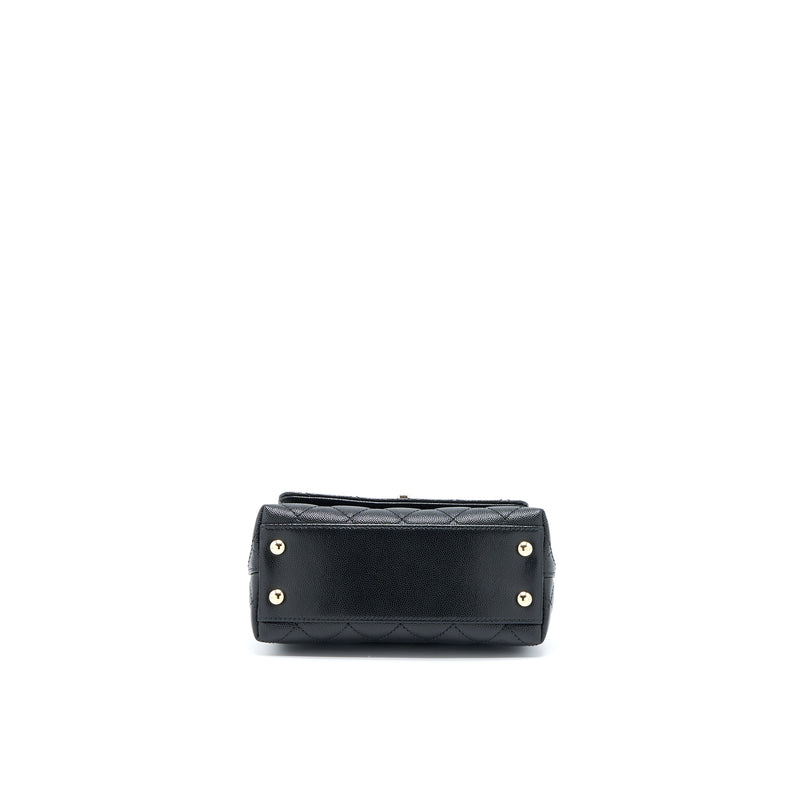 Chanel Mini Coco Handle Bag With Dark Red Handle Caviar Black LGHW(Microchip)