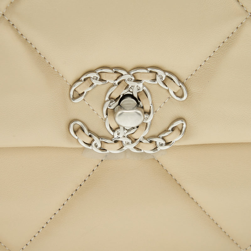 Chanel Medium 19 Bag Quilted Goatskin leather Light Beige Gold/Silver Hardware (Microchip)