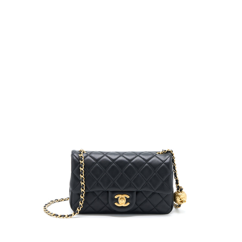 Chanel Pearl Crush Mini Rectangular Flap Bag Lambskin Black GHW (Microchip)