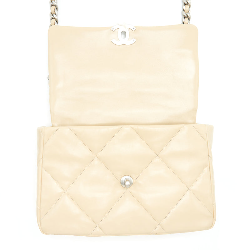 Chanel Medium 19 Bag Quilted Goatskin leather Light Beige Gold/Silver Hardware (Microchip)