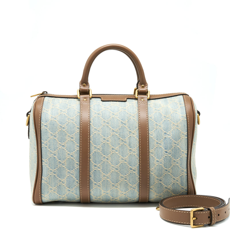 Gucci GG Denim Boston Bag With Cross Body Strap