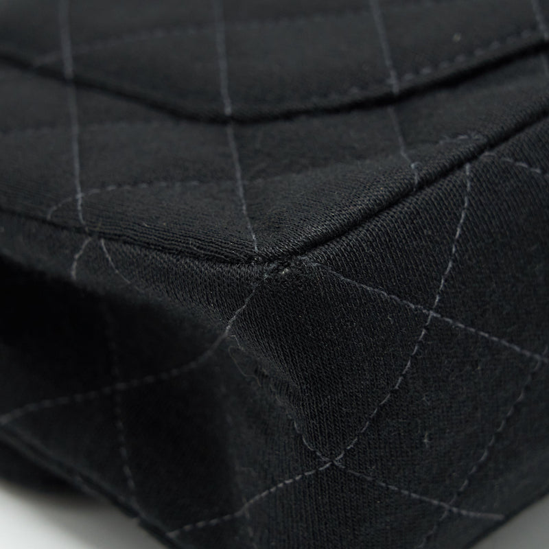 Chanel Vintage Small Classic Flap Bag Fabric Black Ruthenium GHW