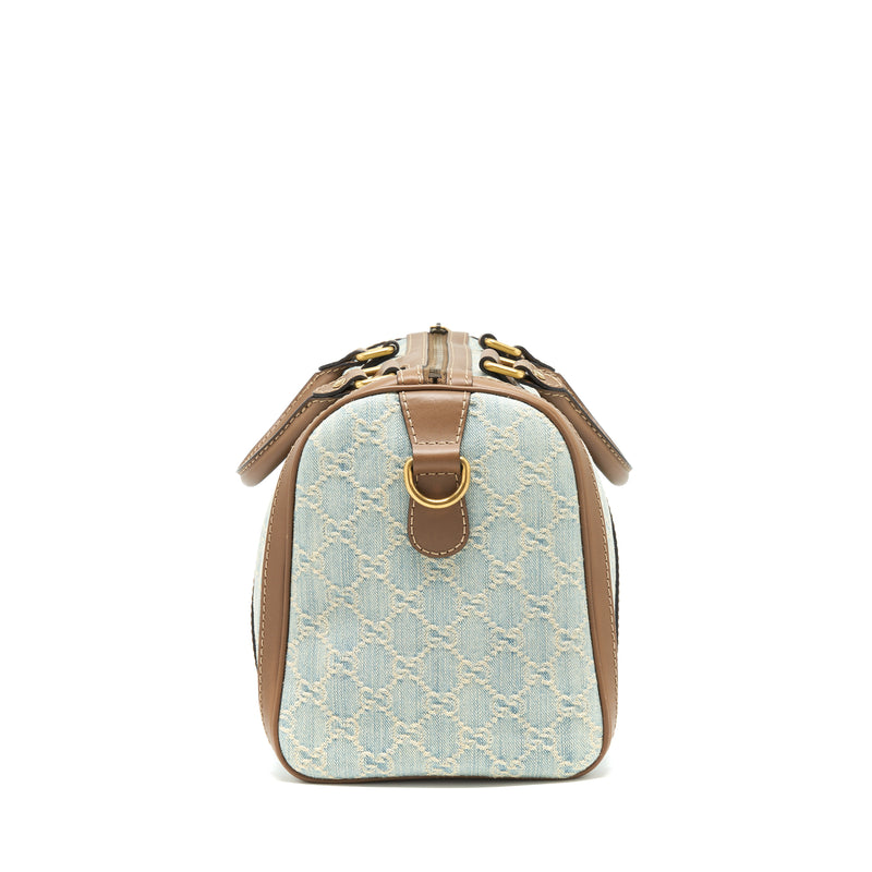 Gucci GG Denim Boston Bag With Cross Body Strap