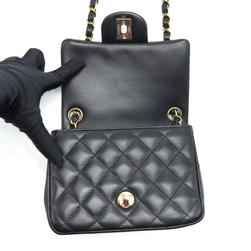 Chanel Mini Square Flap Bag Lambskin Black LGHW (Microchip)