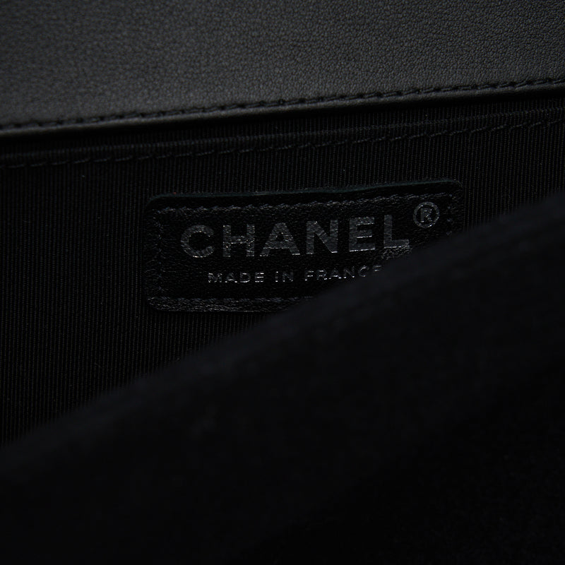 Chanel 19B Medium Boy Flap Bag Limited Edition Fabric Black Ruthenium Silver Hardware