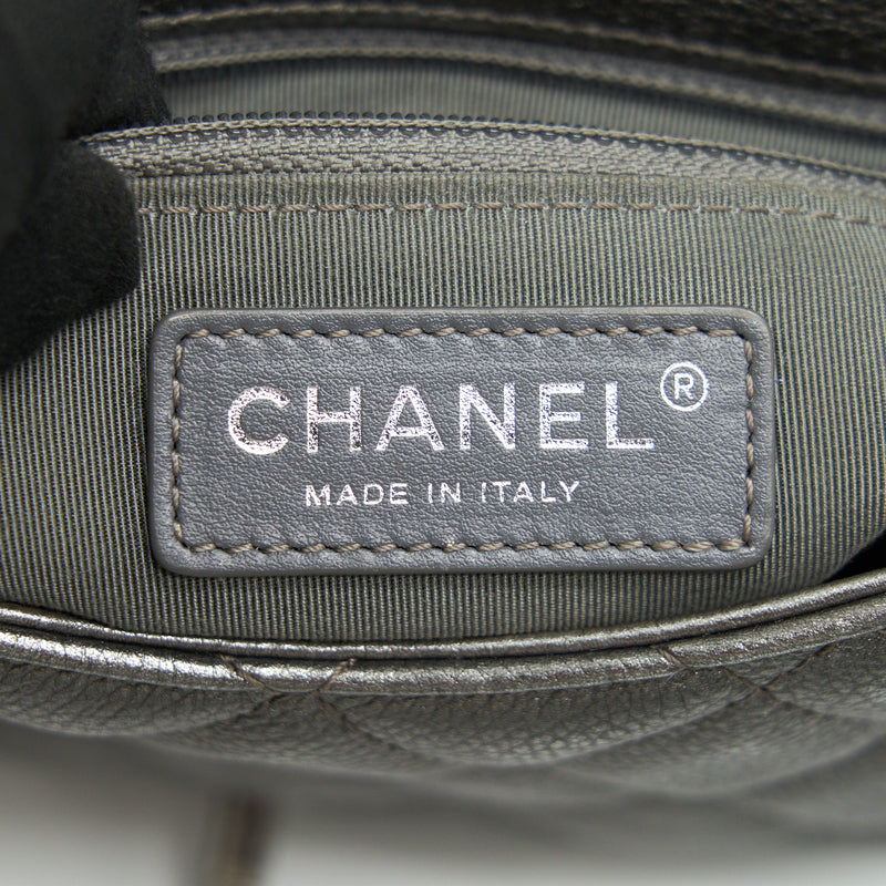 Chanel CC Logo Quilted Calfskin Flap Bag In Metallic Dark Grey