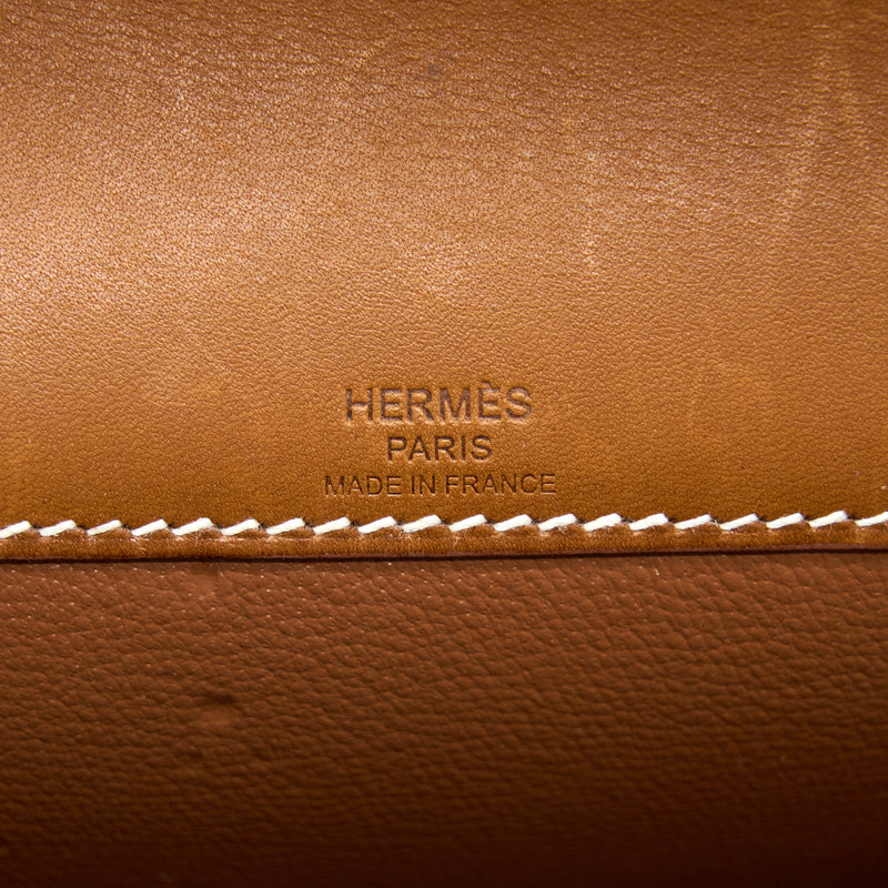 Hermes Pochette Kelly Depeches 25 Canvas / Barenia Ecru Beige / Fauve GHW Stamp Z
