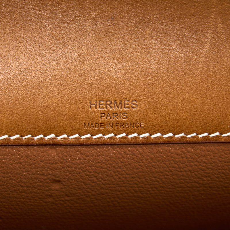 Hermes Pochette Kelly Depeches 25 Canvas / Barenia Ecru Beige / Fauve GHW Stamp Z