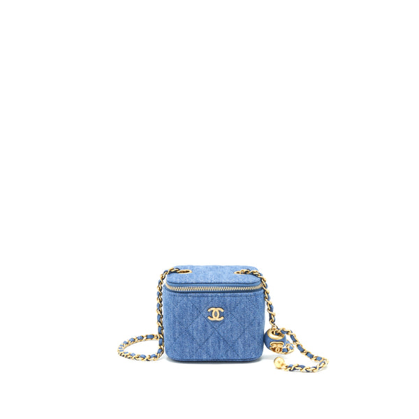 Chanel 22C Pearl Crush Denim Mini Vanity With Chain