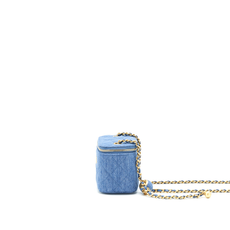 Chanel 22C Pearl Crush Denim Mini Vanity With Chain