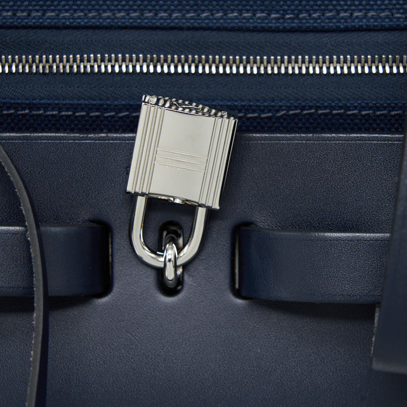 Hermes Herbag Backpack Canvas/Leather Dark Blue/Black SHW Stamp Z