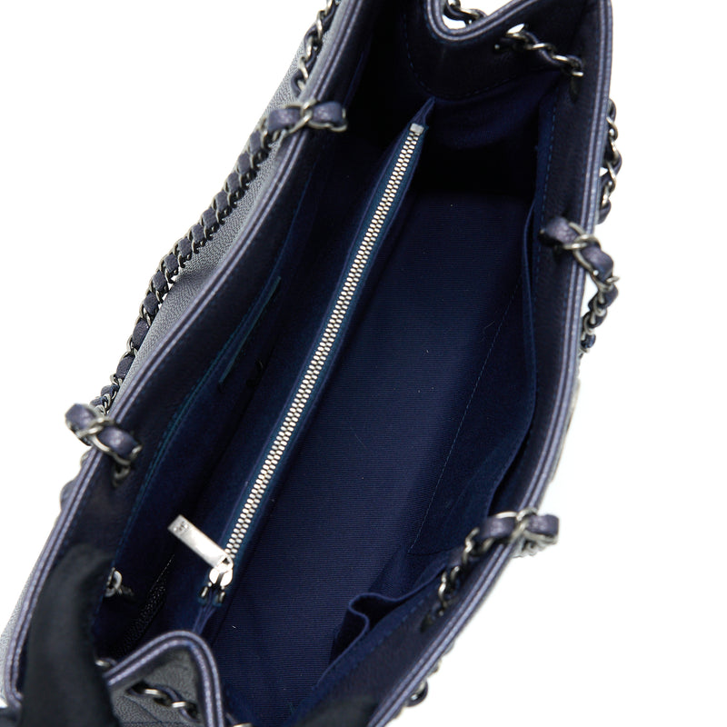Chanel Tote Bag Caviar Navy Ruthenium Hardware