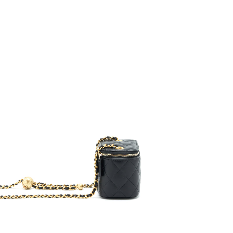 Chanel 22C Pearl Crush Mini Vanity With Chain Lambskin Black GHW