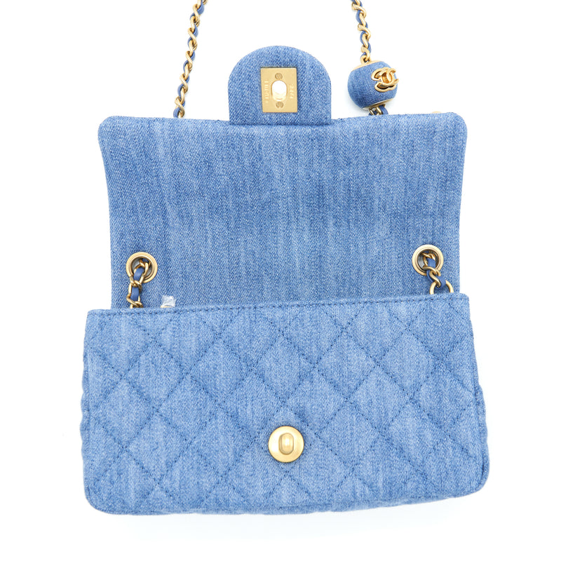 Chanel Pearl Crush Mini Rectangular Flap Bag Denim Blue GHW (Microchip)
