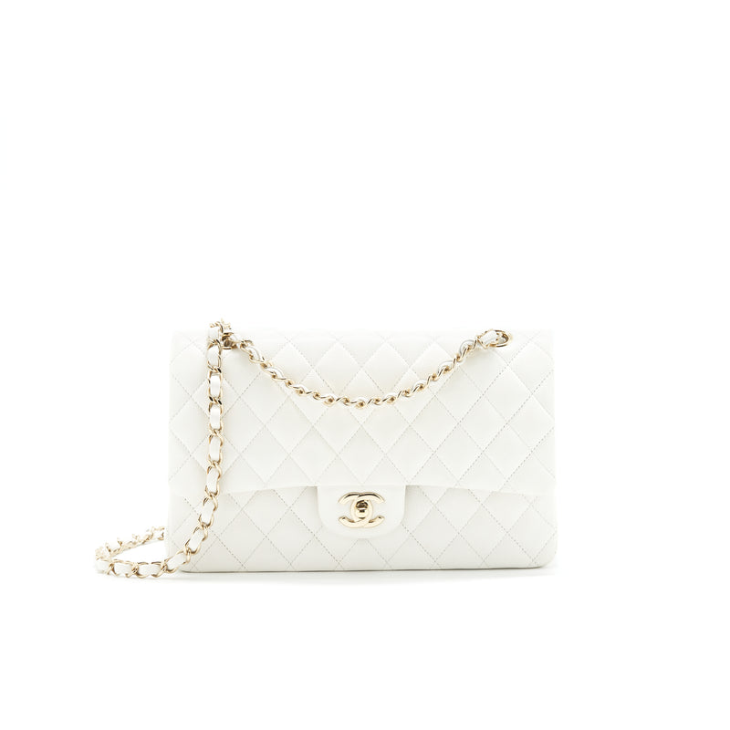 Chanel Small Classic Double Flap Bag White Caviar Light Gold Hardware   Madison Avenue Couture