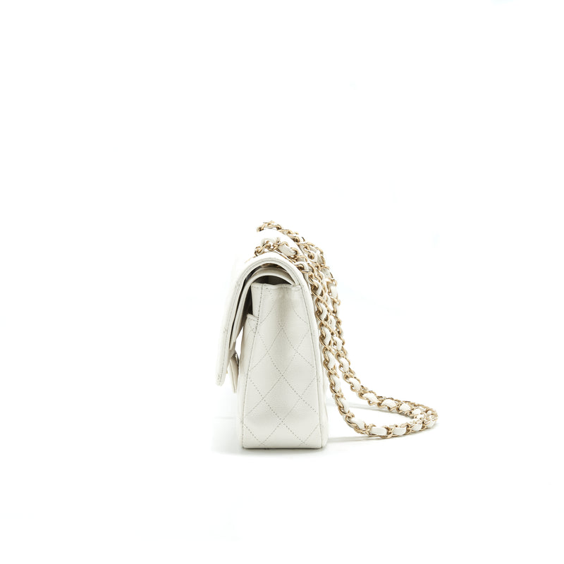 Chanel Medium Classic Double flap Bag Caviar White with LGHW