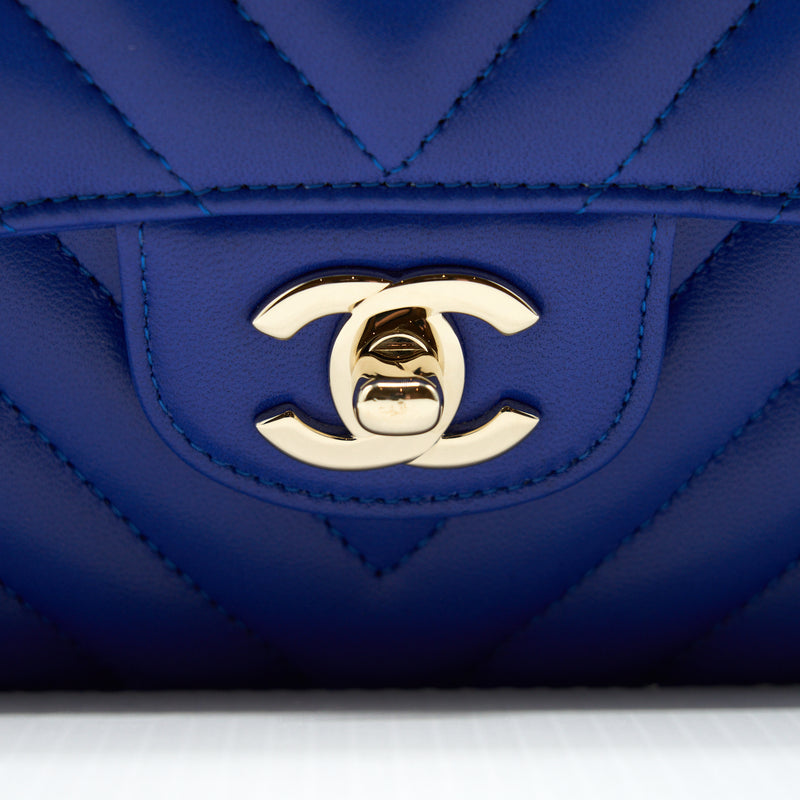 Chanel Small Classic Flap Bag Chevron Lambskin Blue LGHW