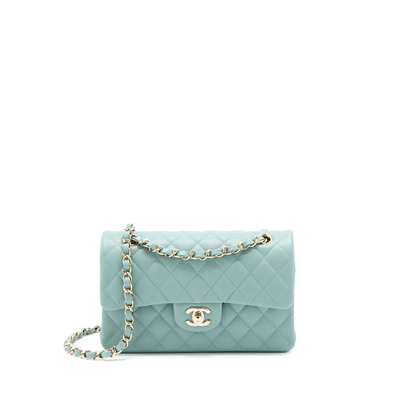 Chanel 22C Small Classic Double Flap Bag Caviar NG124 Greyish Green LG