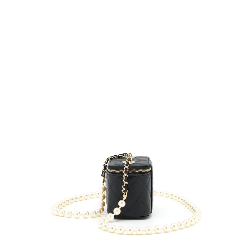 Chanel Mini Vanity With Pearl Chain Lambskin Black LGHW
