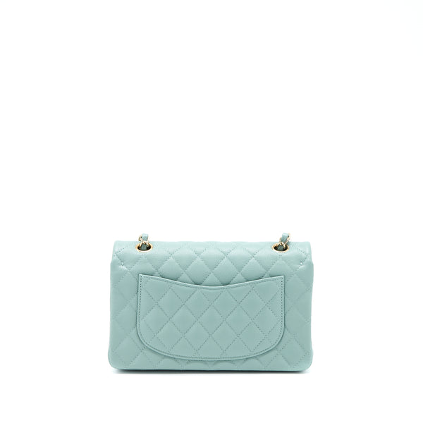 Chanel 22C Small Classic Double Flap Bag Caviar NG124 Greyish Green LGHW (Microchip)