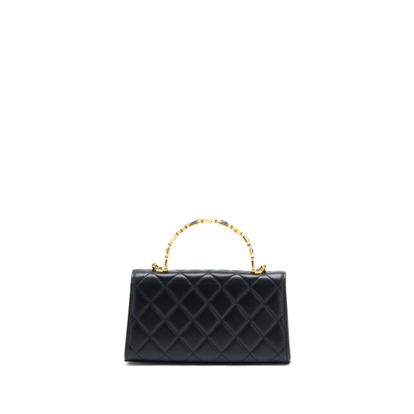 Chanel 22B Flap Bag With Enamel Top Handle Lambskin Black GHW