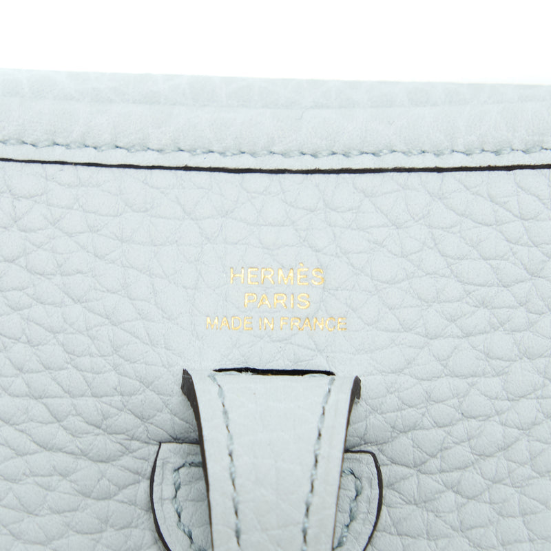 Hermes Mini Evelyn Clemence Blue Pale/Gris Etain GHW Stamp U
