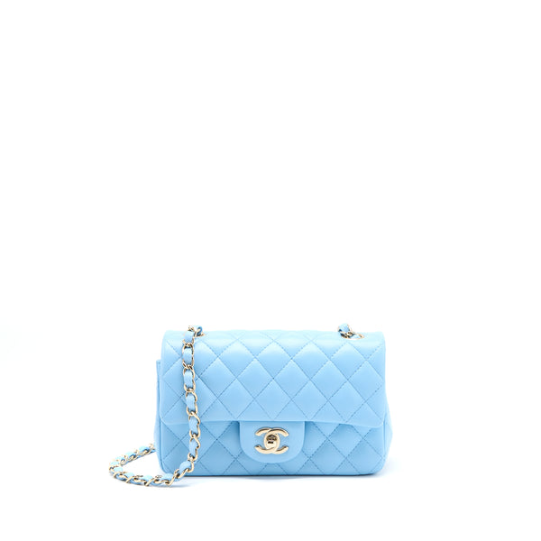 Chanel Mini Rectangular Flap Bag Lambskin Blue LGHW (Microchip)
