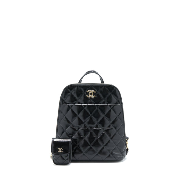 Chanel 22A Quilted Backpack Shiny Calfskin Black LGHW (Microchip)