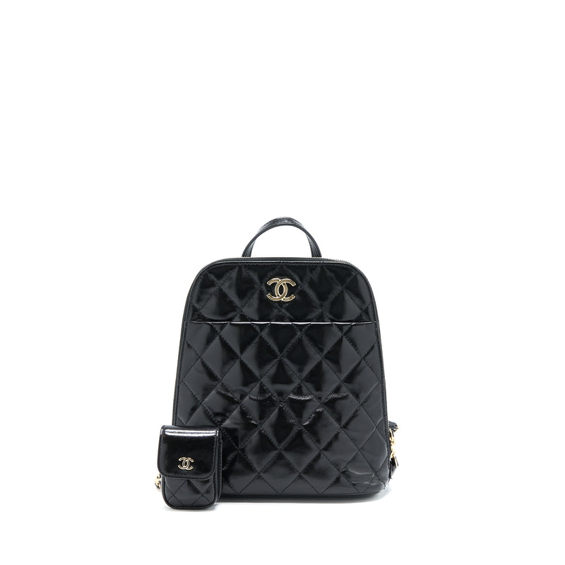Chanel 22A Quilted Backpack Shiny Calfskin Black LGHW (Microchip)