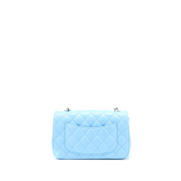 Chanel Mini Rectangular Flap Bag Lambskin Blue LGHW (Microchip)
