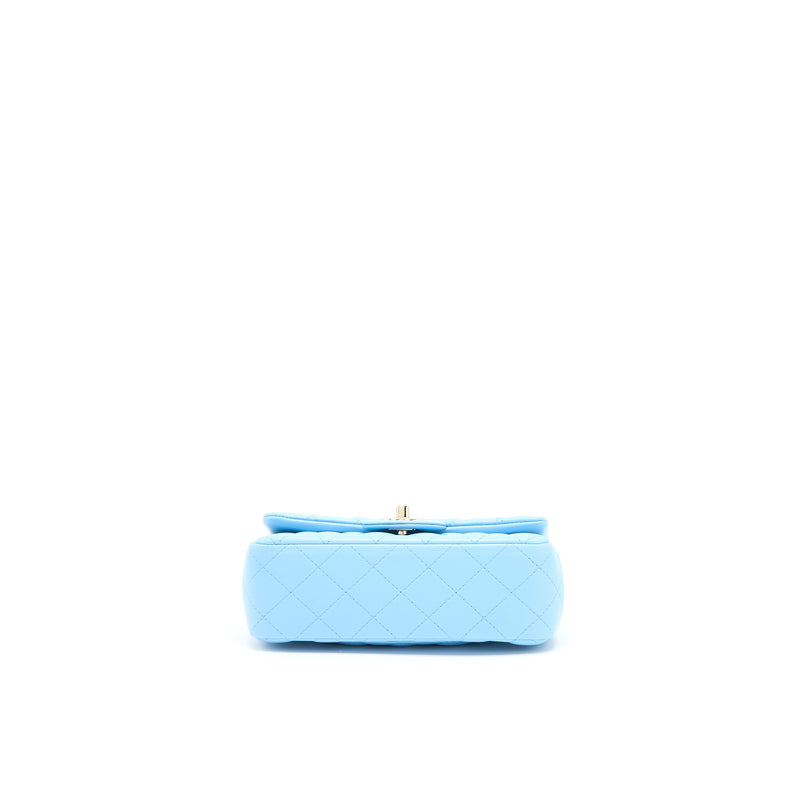 Chanel Mini Rectangular Flap Bag Lambskin Blue LGHW (Microchip)