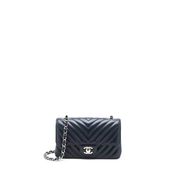 Chanel Mini Rectangular Flap Bag Chevron Lambskin Navy SHW