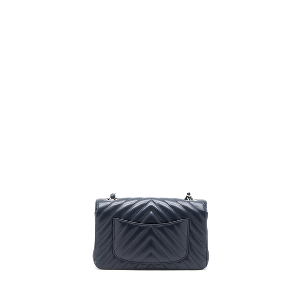 Chanel Mini Rectangular Flap Bag Chevron Lambskin Navy SHW