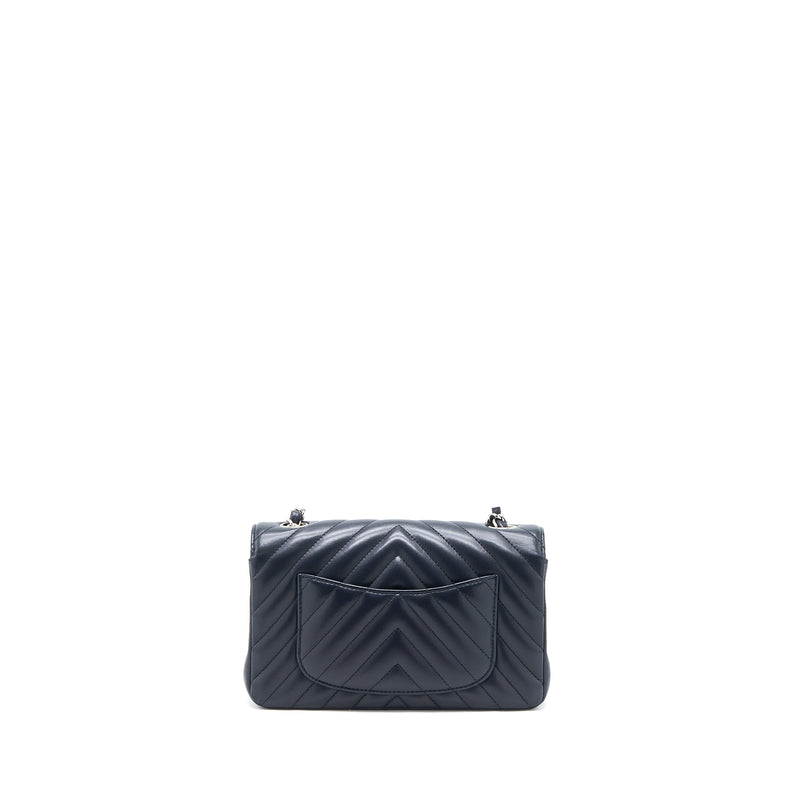 Chanel Mini Rectangular Flap Bag Chevron Lambskin Navy SHW