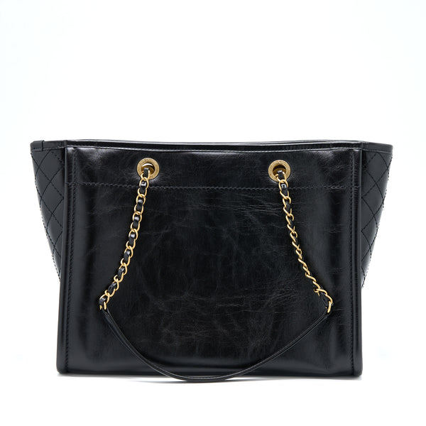 Chanel Deauville Tote Bag Calfskin Black With Detail Logo GHW