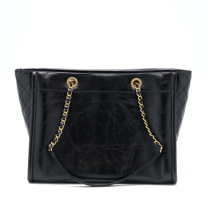 Chanel Deauville Tote Bag Calfskin Black With Detail Logo GHW