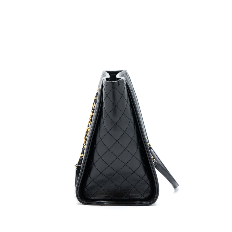 Chanel Deauville Tote Bag Calfskin Black With Detail Logo GHW