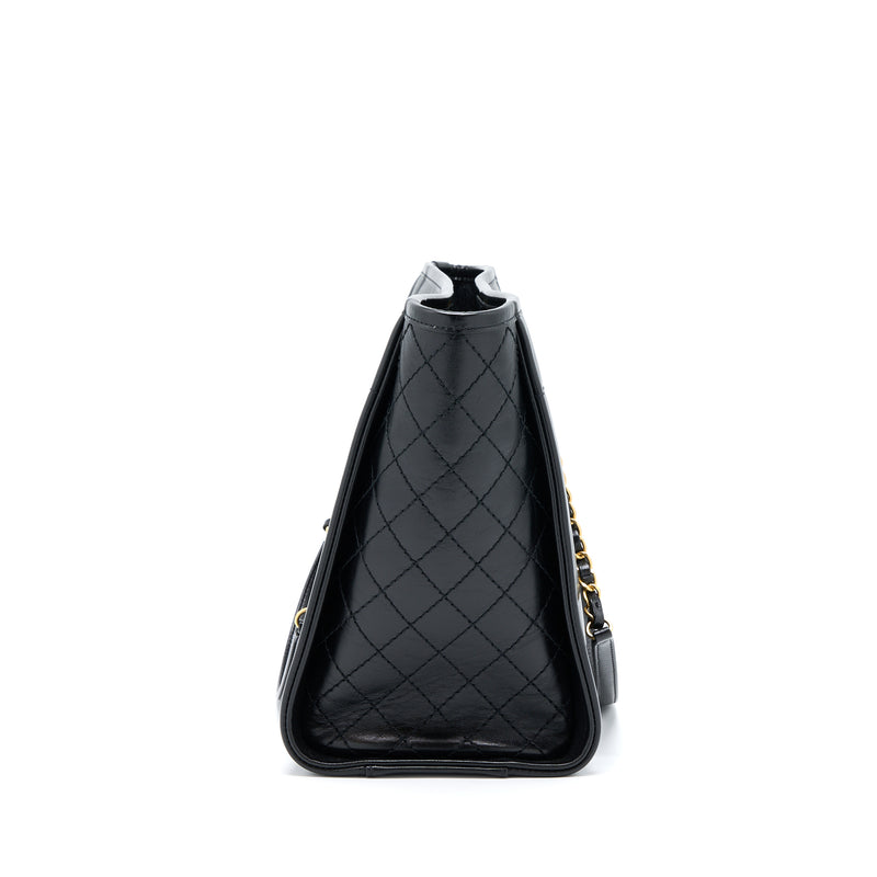 Chanel Deauville Tote Bag Calfskin Black With Detail Logo GHW