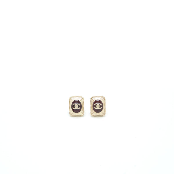 Chanel Square CC Logo Earrings Gold Tone