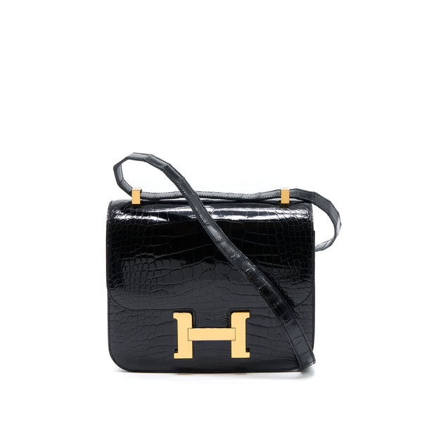 Hermes Constance 24 Shiny Alligator Leather Black GHW Stamp X
