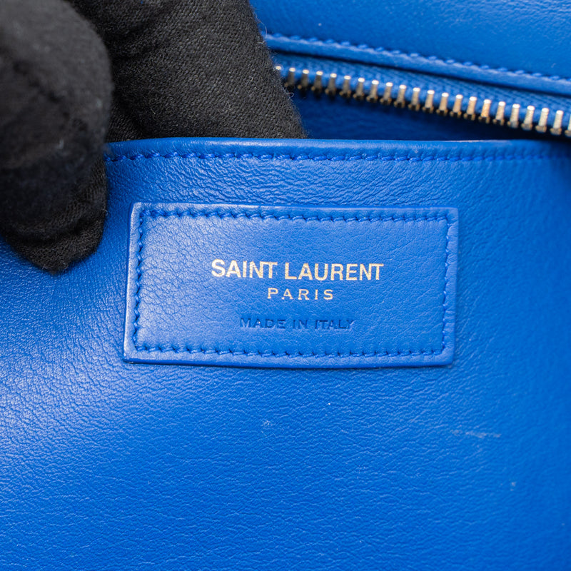 Saint Laurent Cabas Tote Bag Calfskin Blue GHW