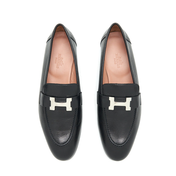Hermes size 37 Black Paris Fitted Loafer SHW