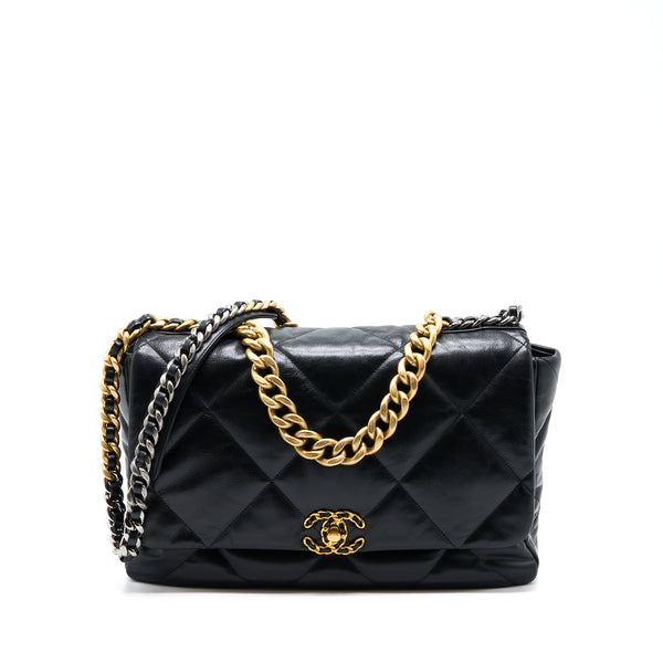 Chanel Black Goatskin Quilted Maxi 19 Flap