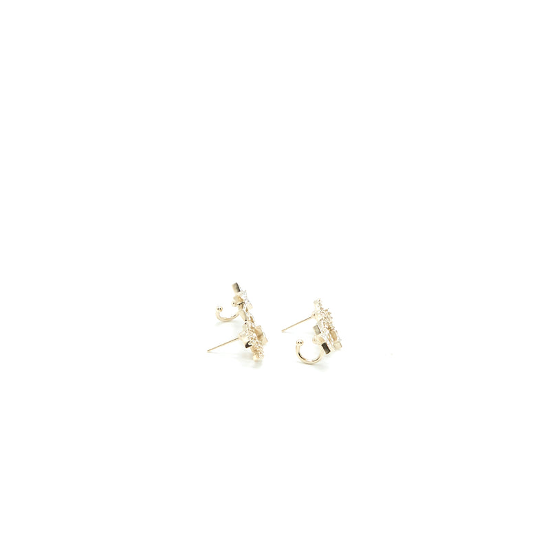 Chanel CC Logo No.5 Star Earrings Crystal Light Gold Tone