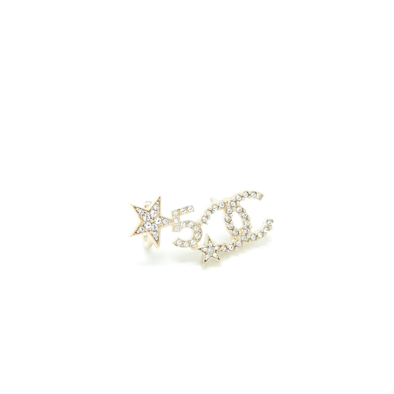 Chanel CC Logo No.5 Star Earrings Crystal Light Gold Tone